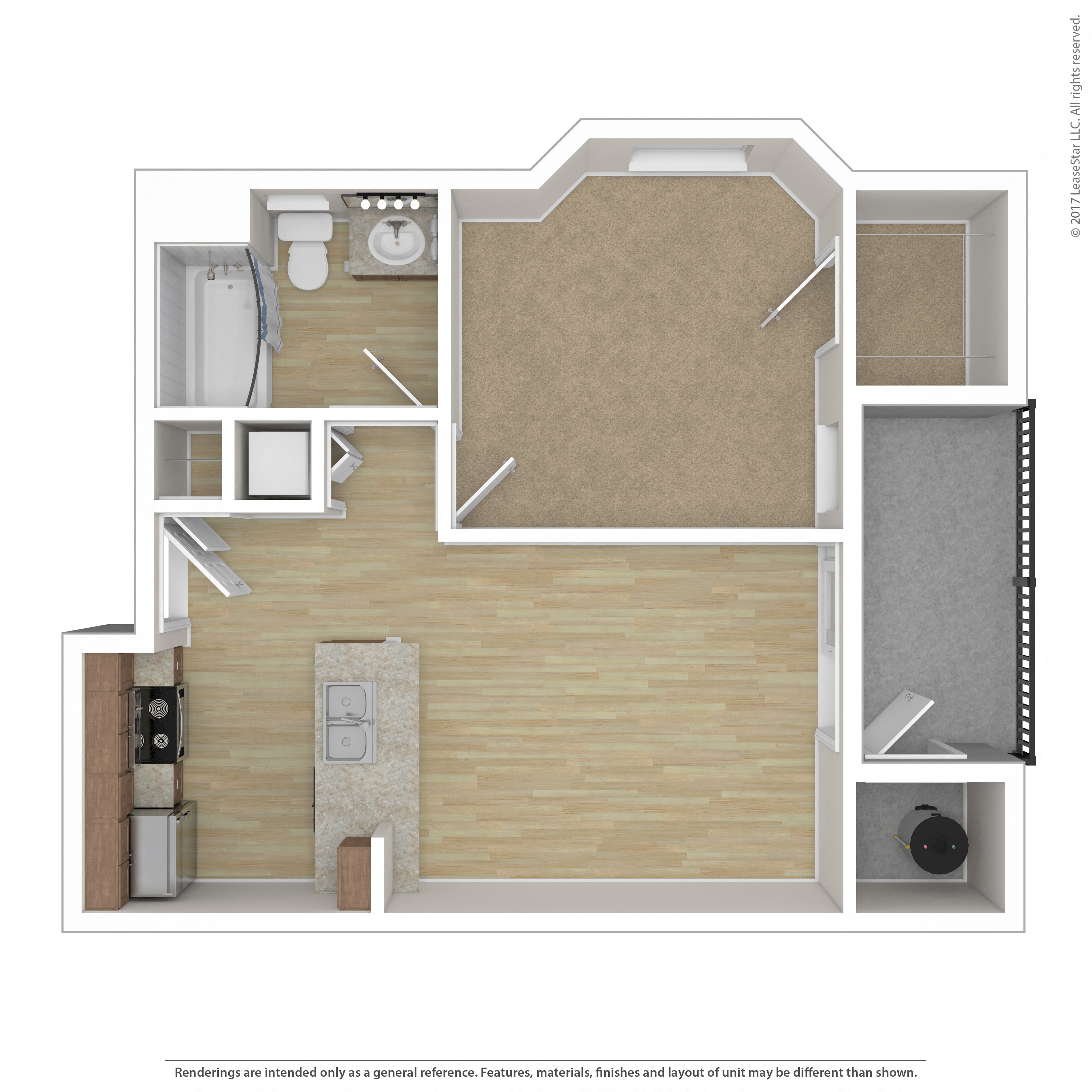 Floor plan for 1 bed, 1 bath, 560 sqft